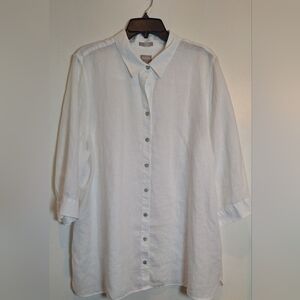 CHICOS No Iron Linen Shirt Womens Size 4(US 20) White 3/4 Sleeve Button Up